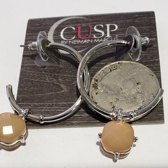 Neiman Marcus Silver Hoop Earrings w/ Amber-Tone Charms - Fashion Jewelry, CUSP - Picture 8 of 9